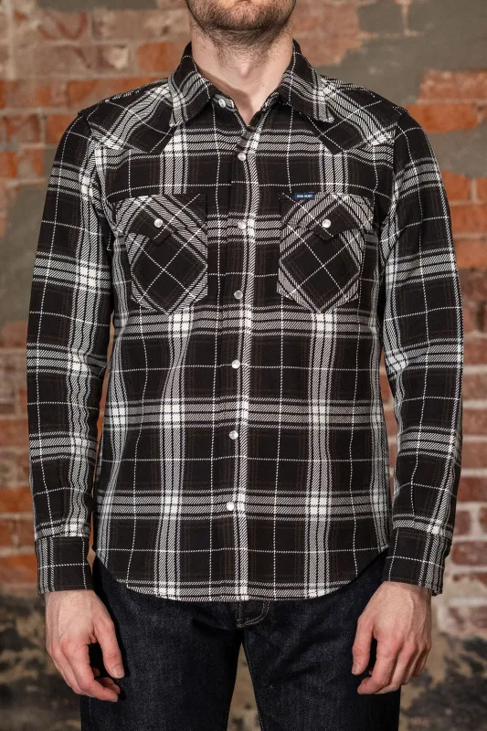 Iron Heart IHSH-439-BLK 9oz Selvedge Flannel Check Western Shirt - Black made by Iron Heart