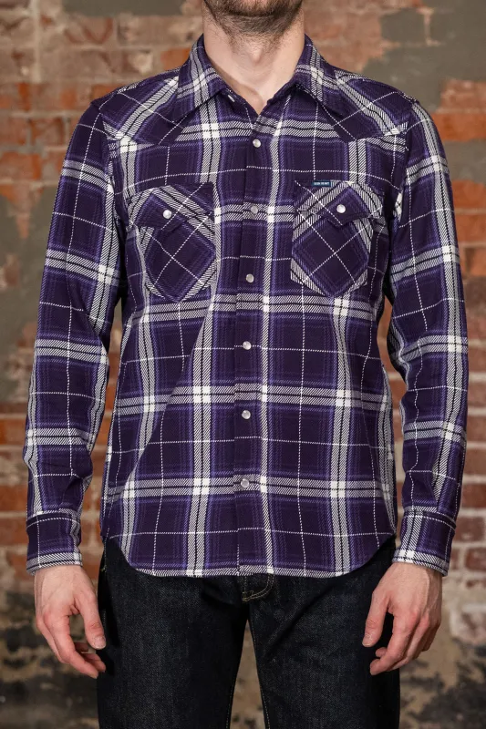 Iron Heart IHSH-439-PUR 9oz Selvedge Flannel Check Western Shirt - Purple made by Iron Heart