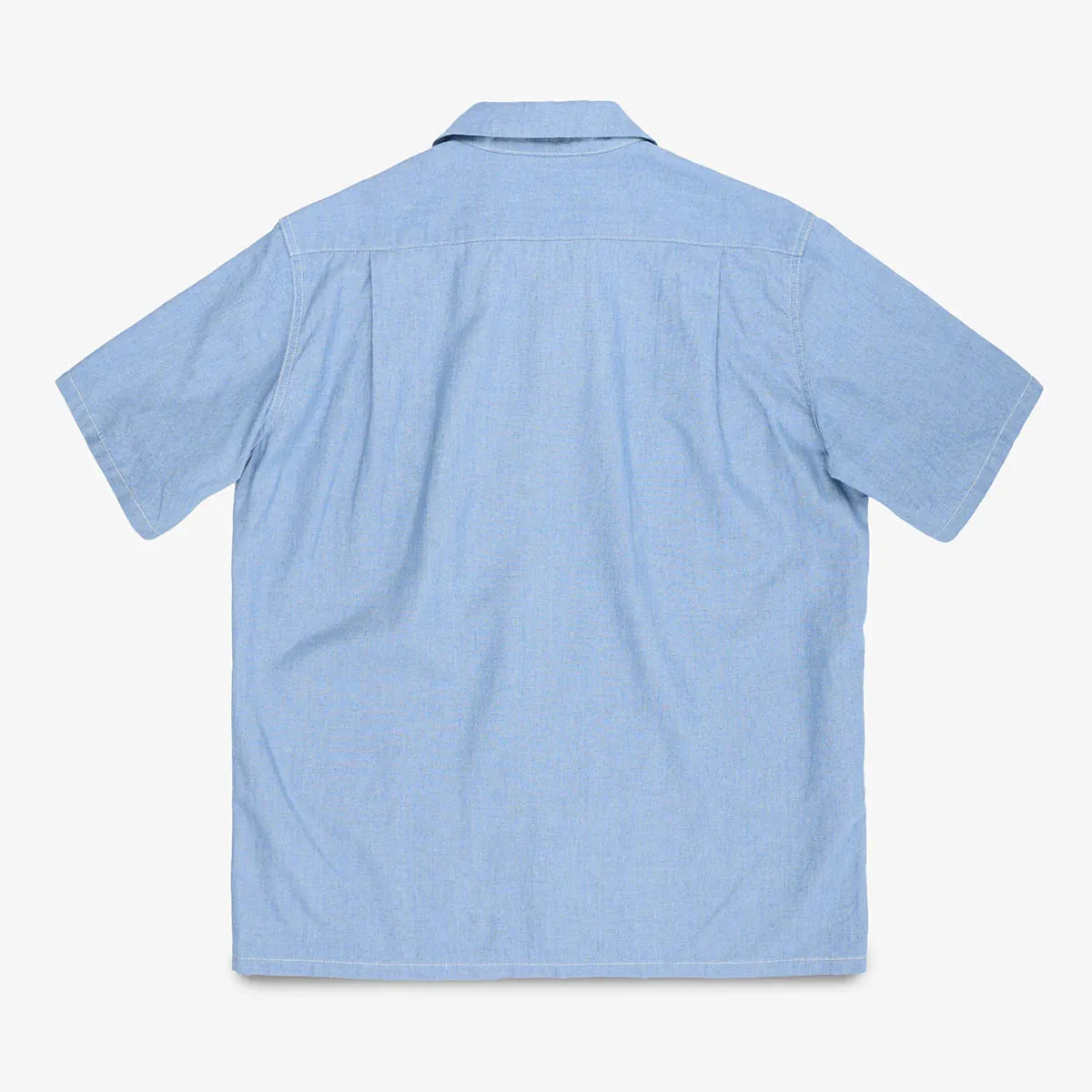 Iron Heart IHSH-447-SAX 5oz Cotton Linen Open Collar Short Sleeve Shirt - Sax Blue sold by Franklin and Poe product image thumbnail 5