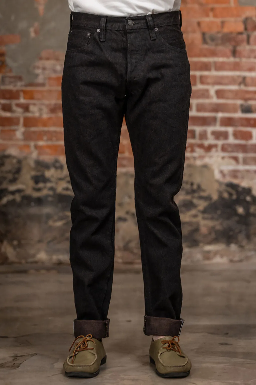 Pure Blue Japan TCD-019-BR Relaxed Tapered - 14oz Teacore Black Denim sold by Franklin and Poe