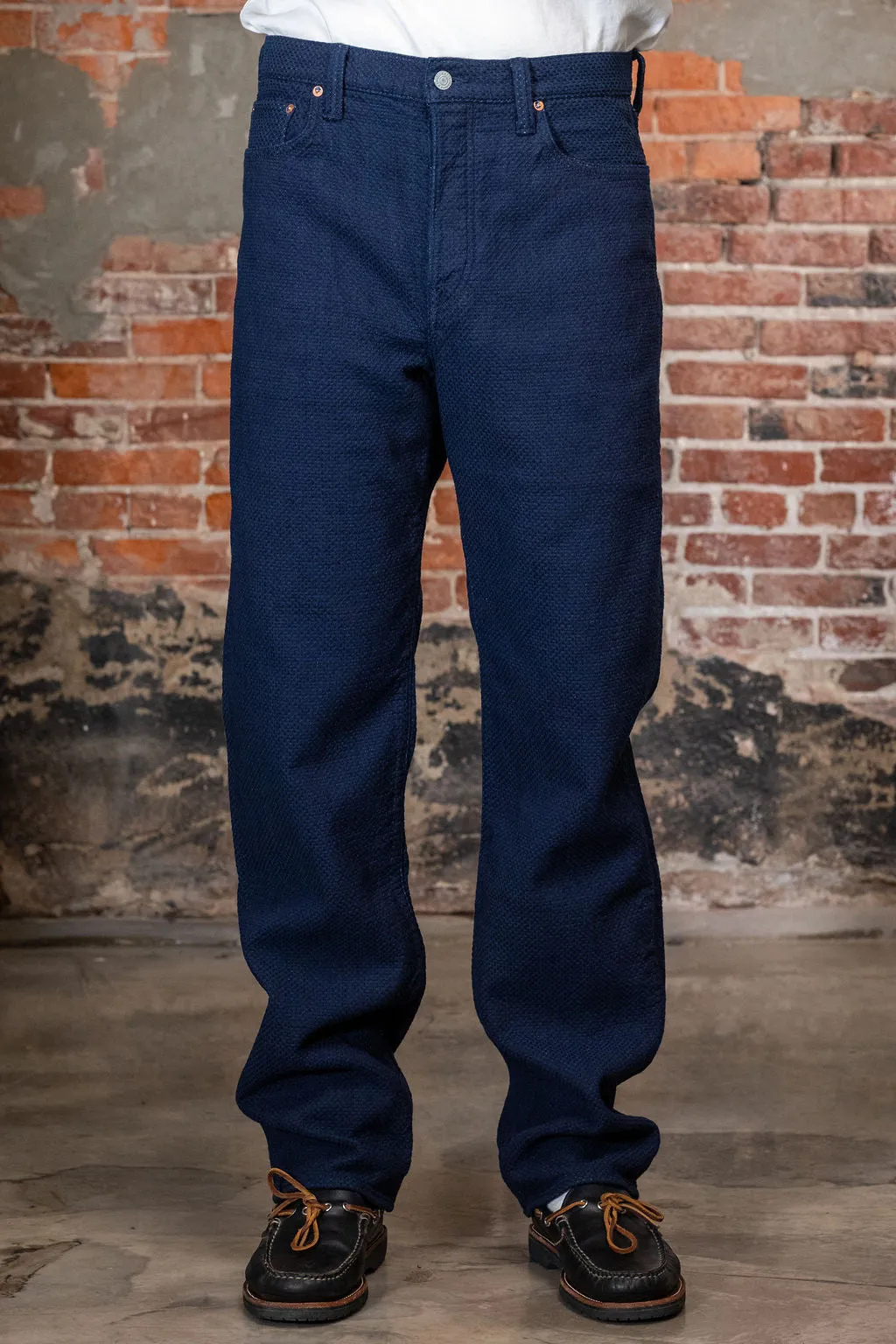 Omoto 0821 Loose Fit Pant - 15oz Ori-zashi Sashiko (One Washed) sold by Franklin and Poe