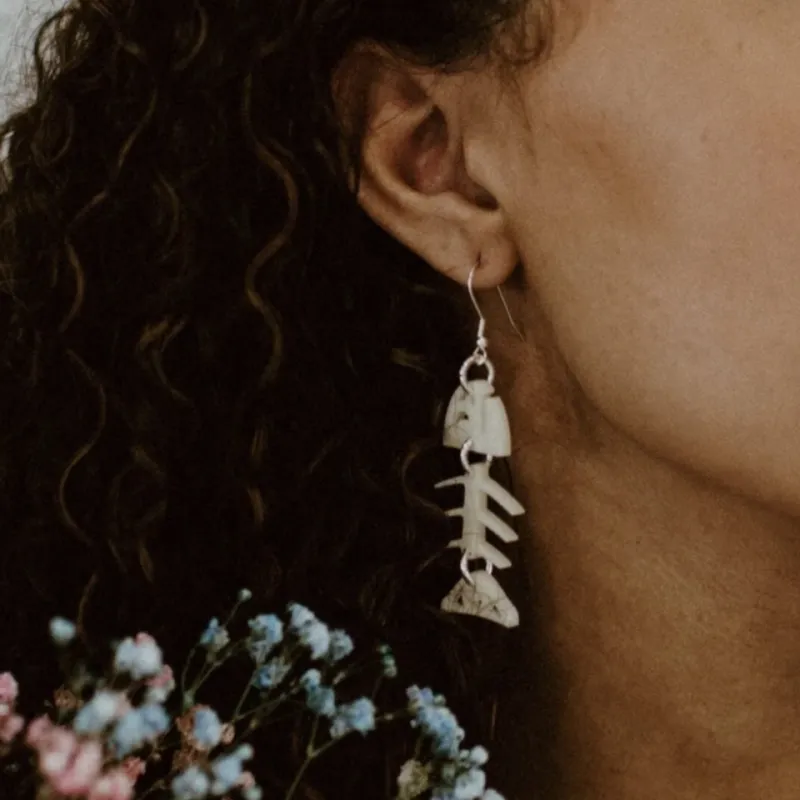 Copper Canoe Woman Salmon Ghost Ivory Earrings sold by Ginew