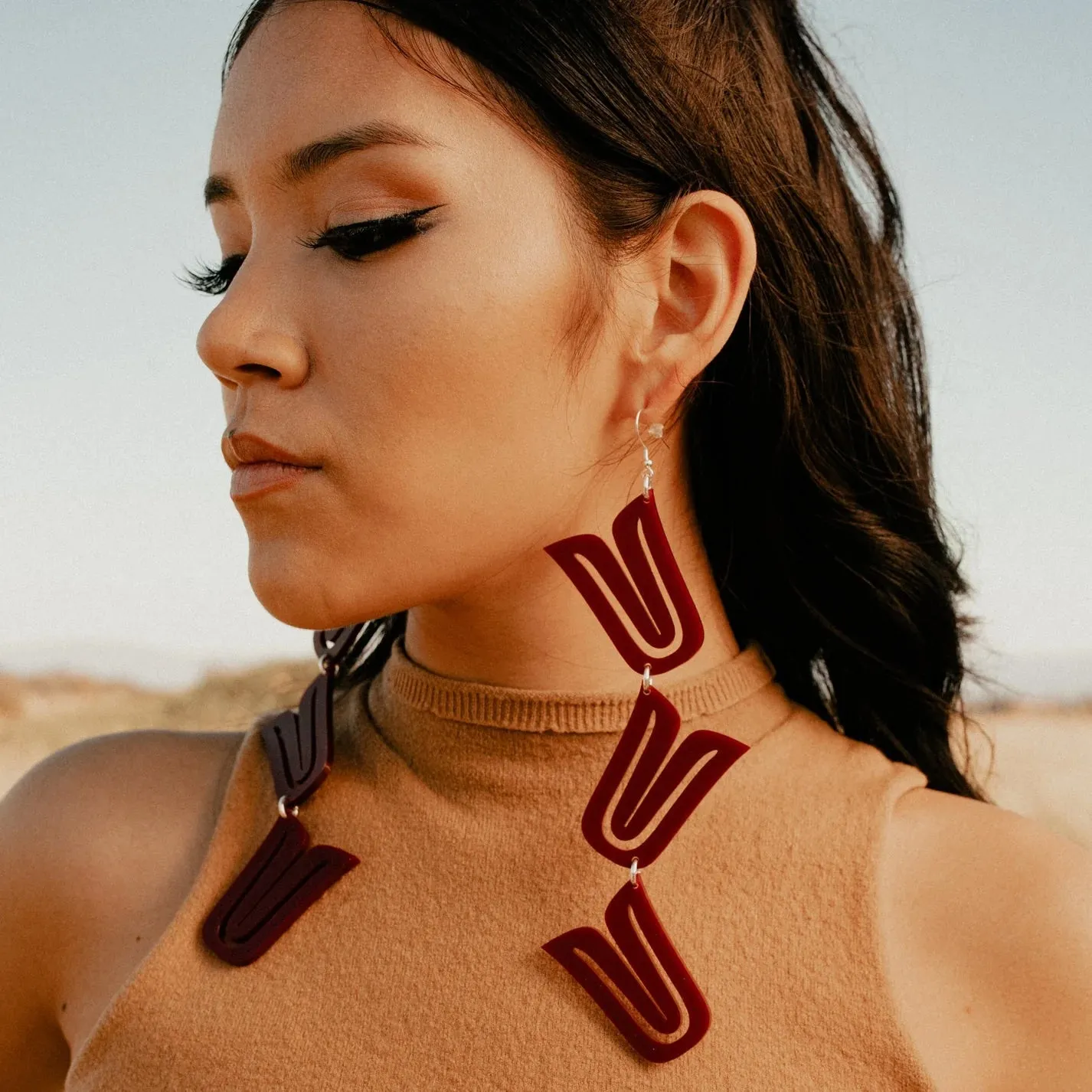 Copper Canoe Woman Formline Cascade Earrings Maroon sold by Ginew product image thumbnail 2