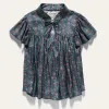 Silk Ruffle Top Teal Paisley Women's sold by Ginew