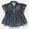 Silk Ruffle Top Teal Paisley Women's sold by Ginew