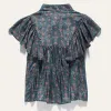 Silk Ruffle Top Teal Paisley Women's sold by Ginew