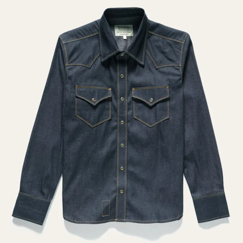 Western Snap Shirt Dark Indigo Chambray sold by Ginew