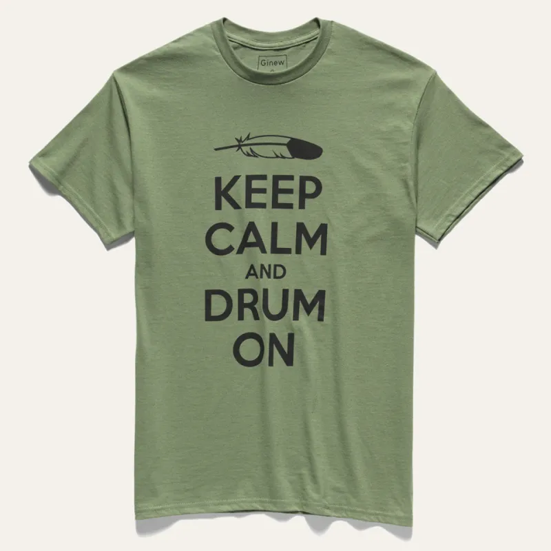 Keep Calm and Drum On Green + Black Tee sold by Ginew