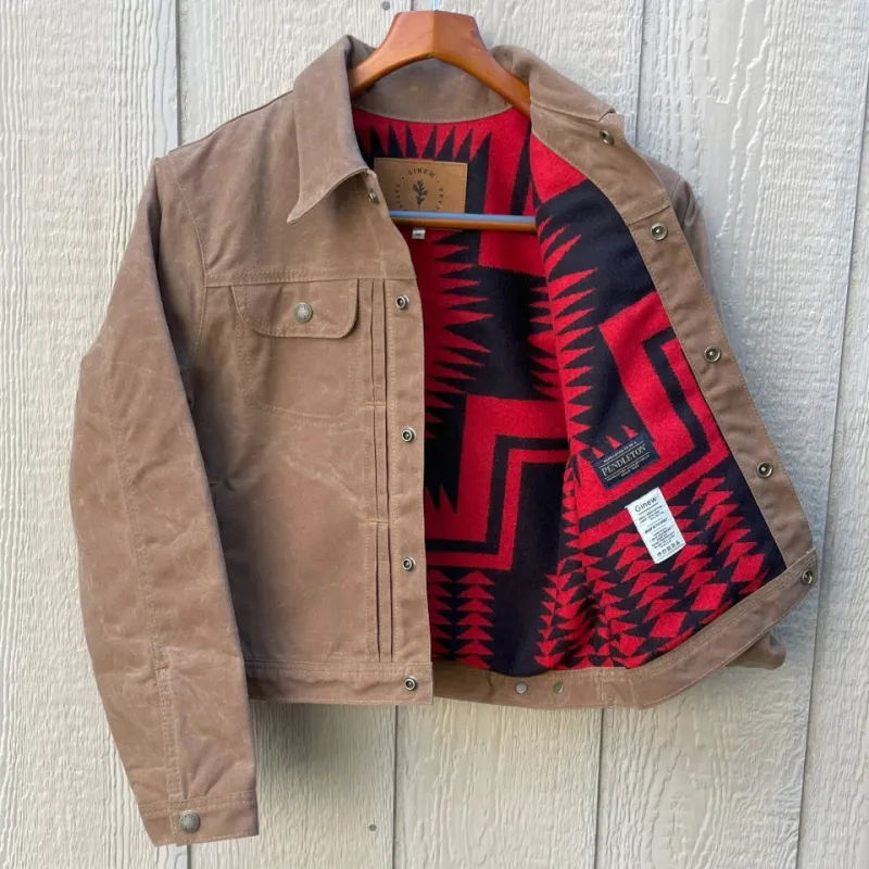 Women’s Niizhoo Brown Wax Canvas Coat With Walking Rock Lining sold by Ginew