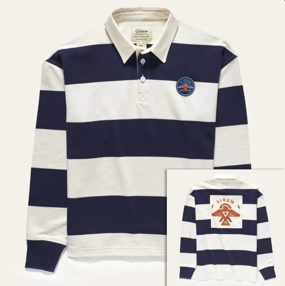 Rugby Thunderbird Shirt Navy Cream Stripe sold by Ginew