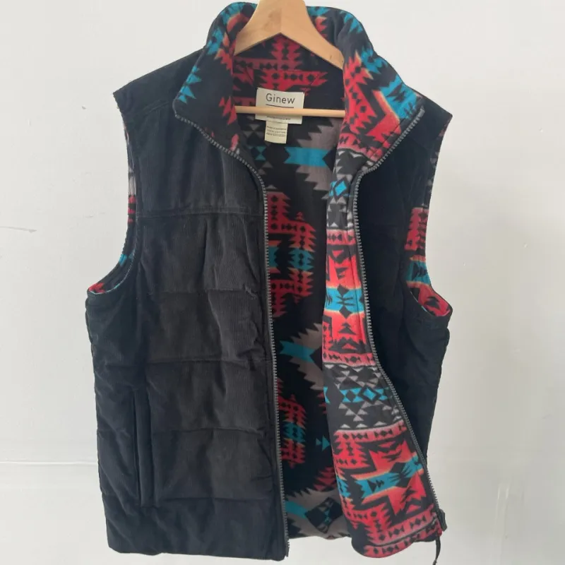Reversible Thunderbird Corduroy Vest - Black Multi Sample sold by Ginew
