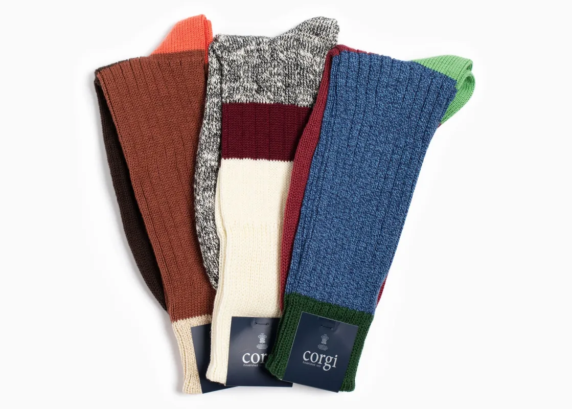 Corgi x Grant Stone Heavyweight Cotton Sock – Ecru/Port sold by Grant Stone