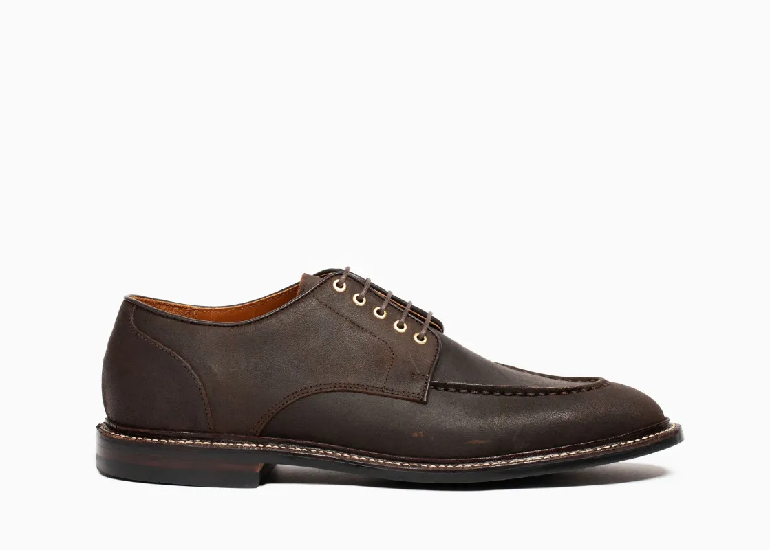 Moc Toe Derby Tobacco Waxed Commander sold by Grant Stone