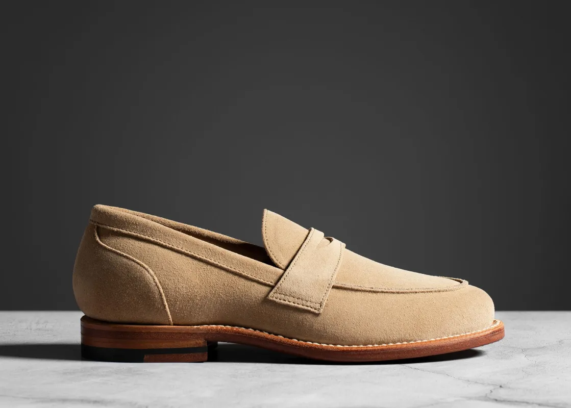 Clara Penny Loafer Tan Suede sold by Grant Stone