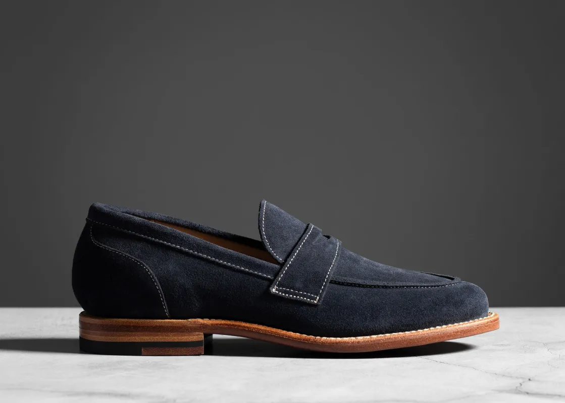 Clara Penny Loafer Midnight Suede sold by Grant Stone