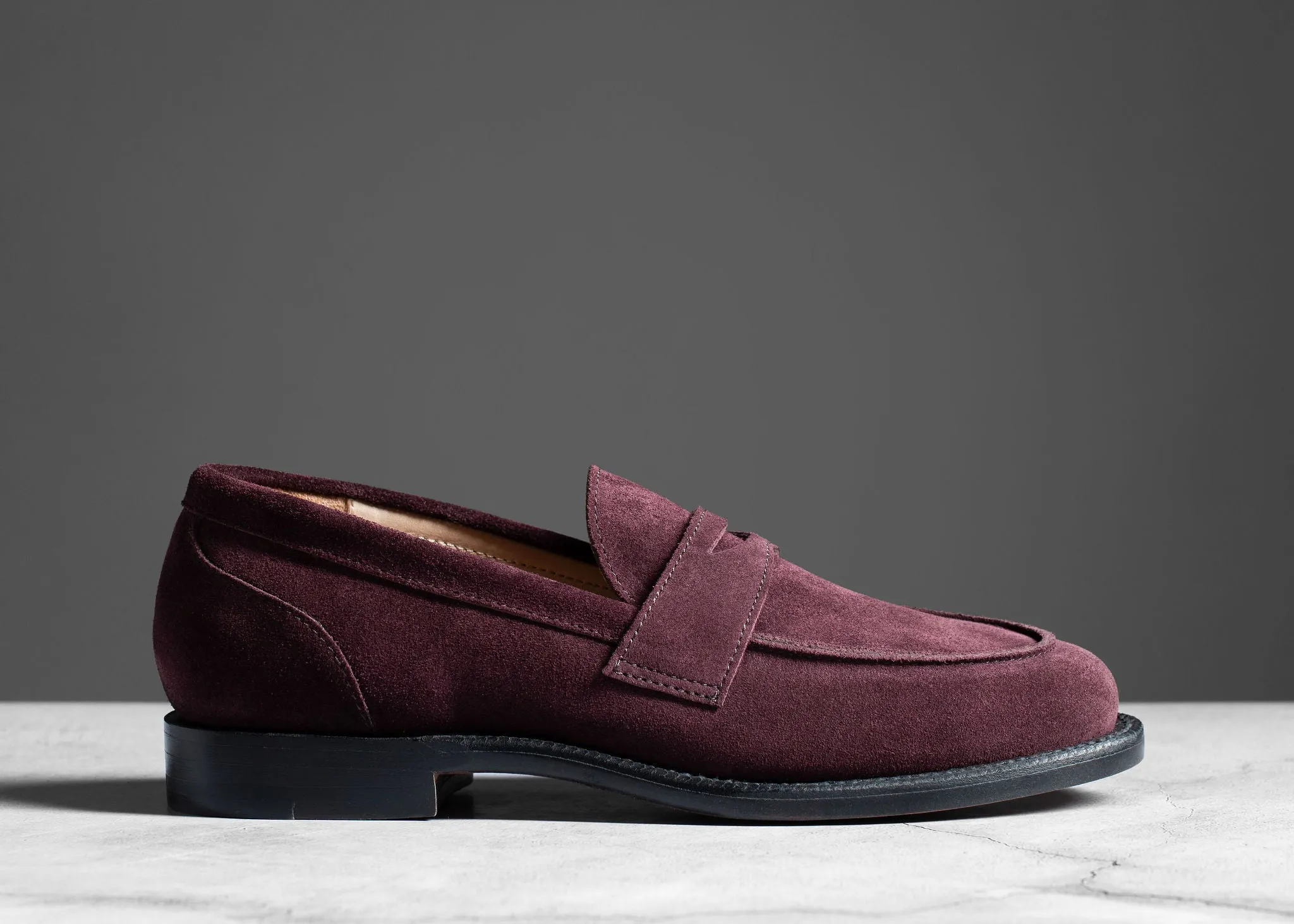 Clara Penny Loafer Berry Suede sold by Grant Stone
