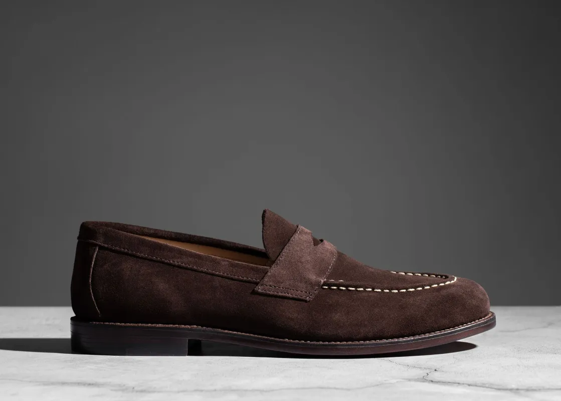 Unlined Traveler Penny Bitter Chocolate Suede sold by Grant Stone