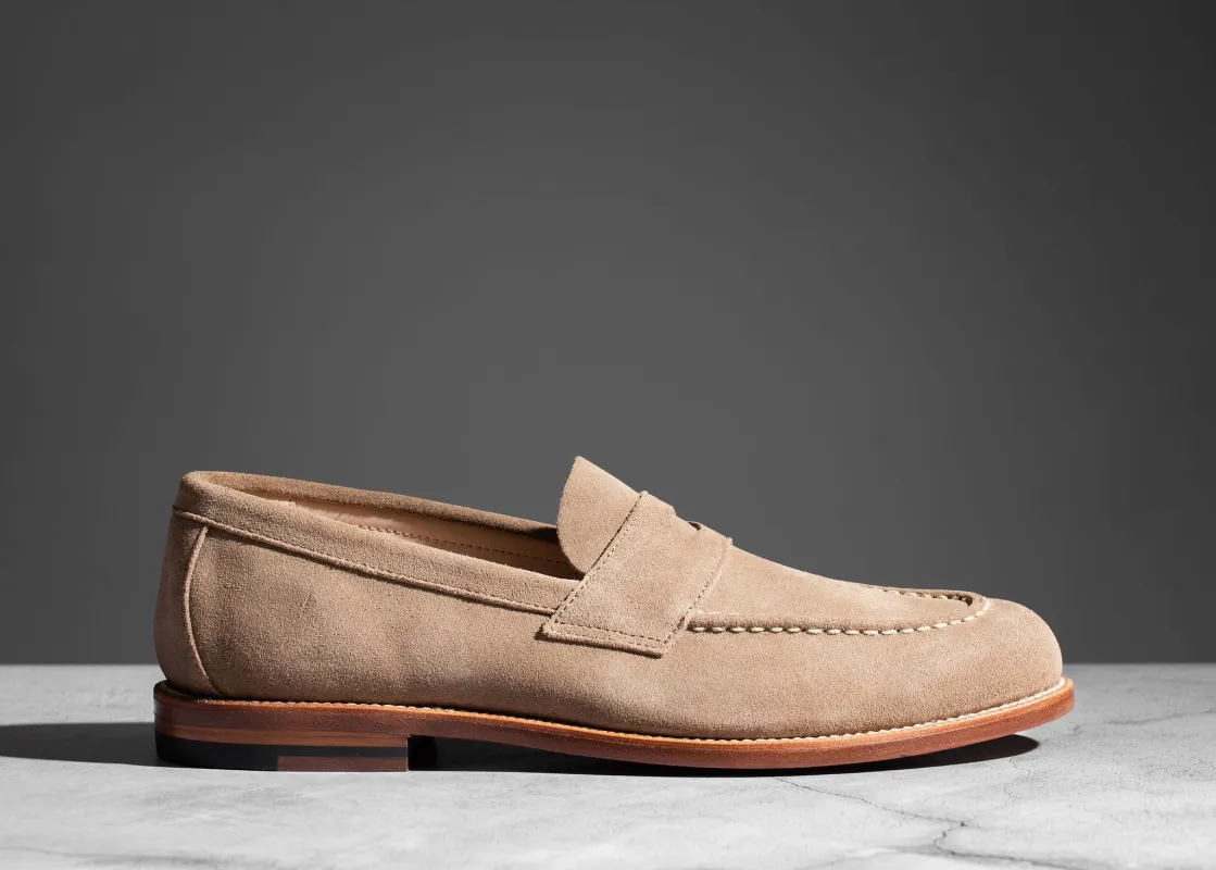 Unlined Traveler Penny Sand Suede sold by Grant Stone