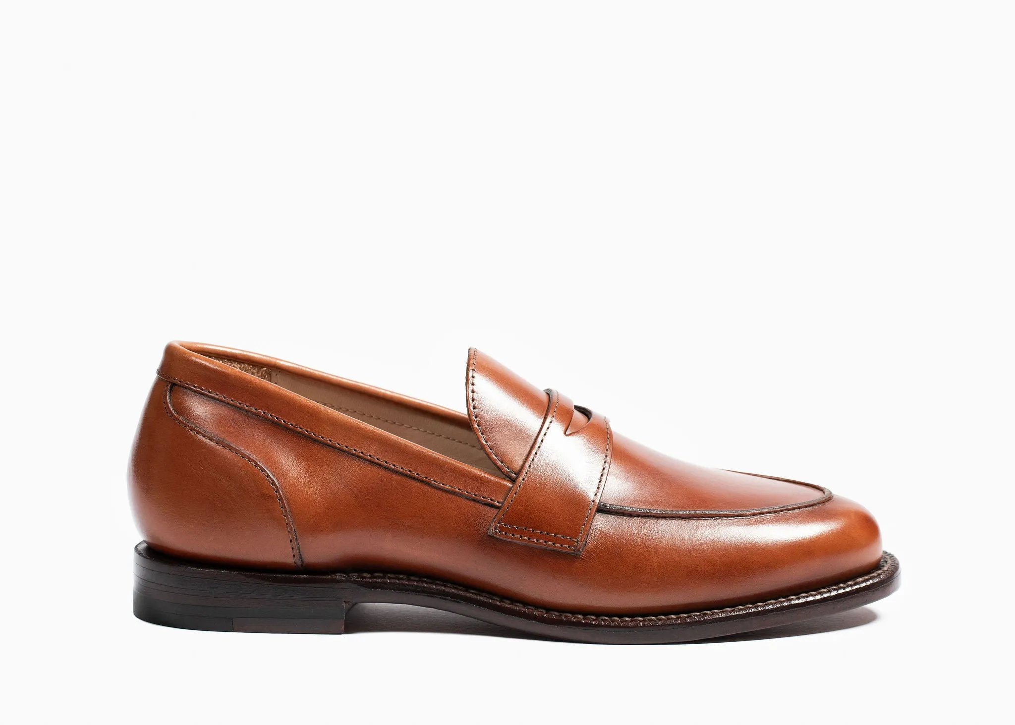 Clara Penny Loafer Chestnut Calf sold by Grant Stone