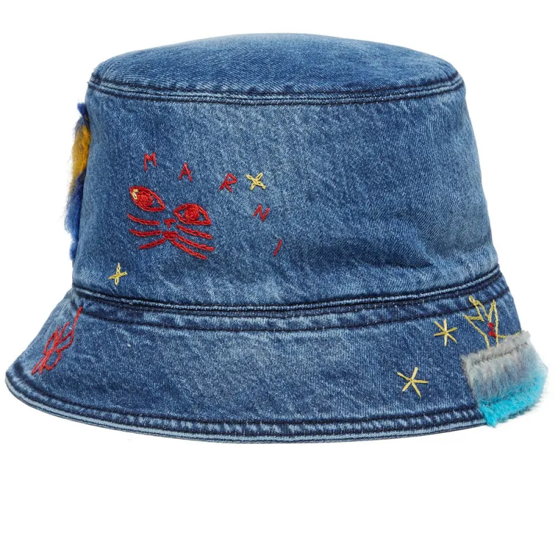 Marni | Embroidered Denim Bucket Hat 'Iris Blue' sold by Hatchet Outdoor Supply Co