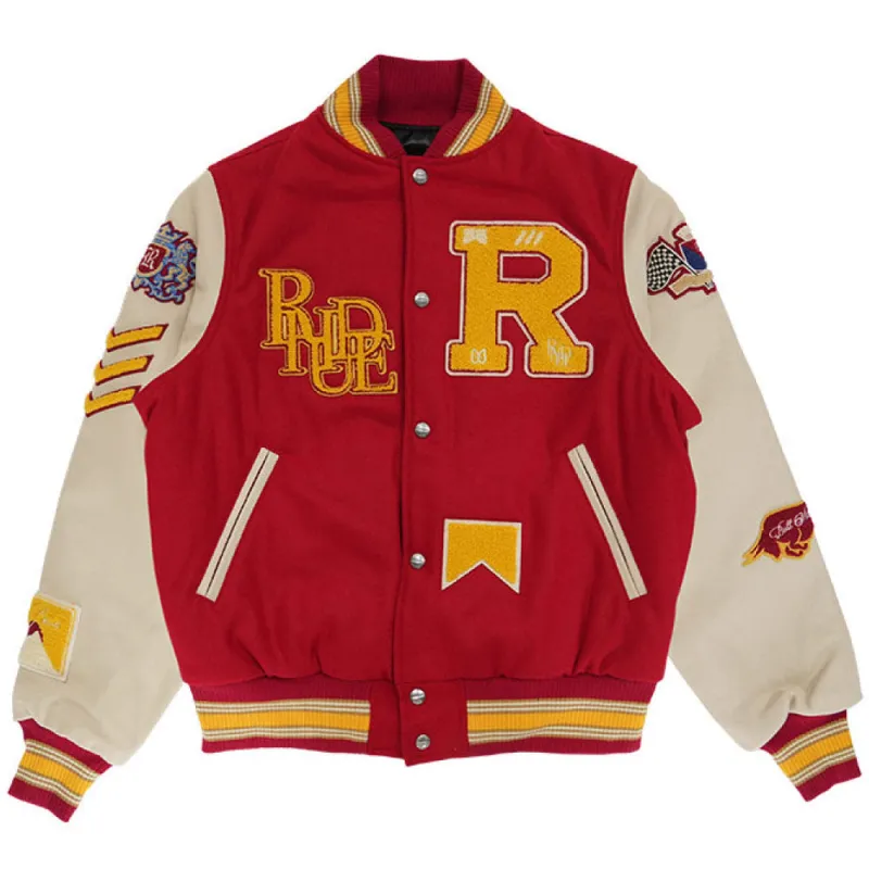 Rhude | Bull Market Varsity Jacket 'Red / Creme' sold by Hatchet Outdoor Supply Co