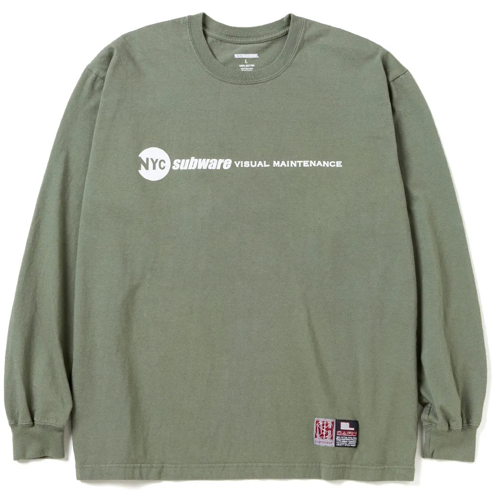Neighborhood | NH x SUBWARE . Tee L/S-3 'Olive Drab' sold by Hatchet Outdoor Supply Co