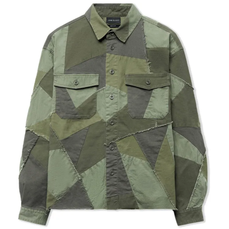 John Elliott | Patchwork Military Shirt 'Olive' sold by Hatchet Outdoor Supply Co