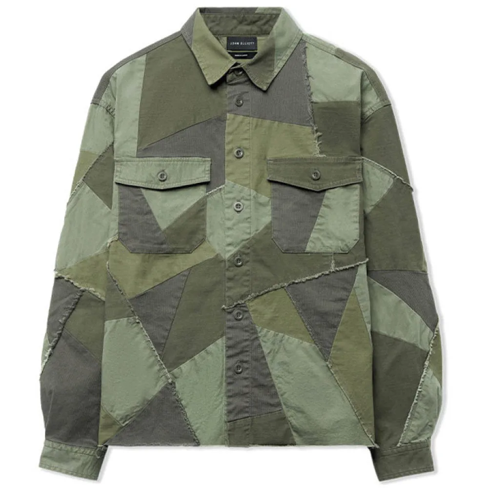 John Elliott | Patchwork Military Shirt 'Olive' sold by Hatchet Outdoor Supply Co