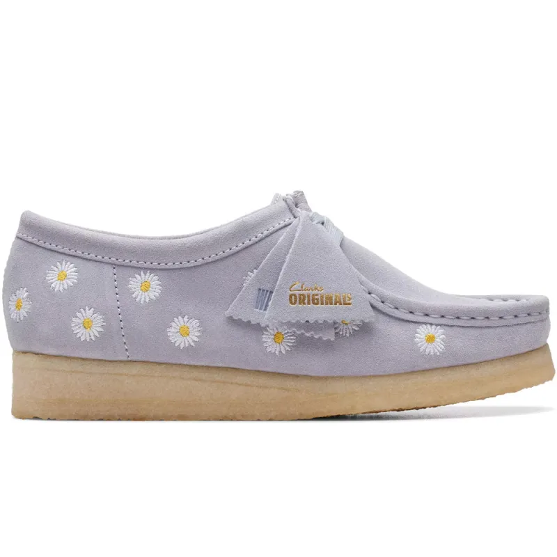 Clarks | Women's Wallabee 'Cloud Grey Embroidery' sold by Hatchet Outdoor Supply Co