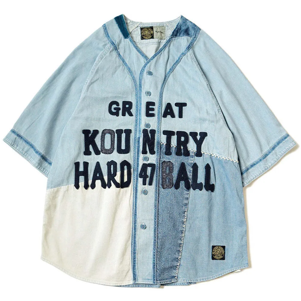 8oz Denim Great Kountry Damaged Baseball Shirt 'Indigo Processing' sold by Hatchet Outdoor Supply Co