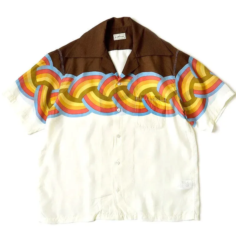 Silk Rayon Rainbow WRANGLE Collar Aloha Shirt 'Brown / Ecru' sold by Hatchet Outdoor Supply Co