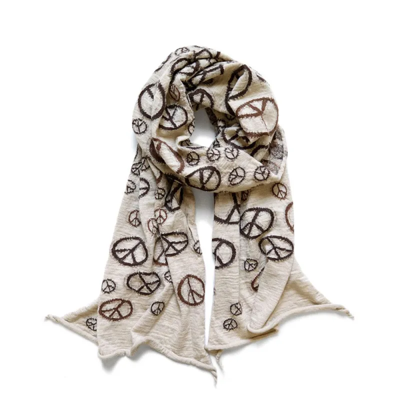 Kapital | Fulling Wool Happy Scarf Peace 'Beige' sold by Hatchet Outdoor Supply Co