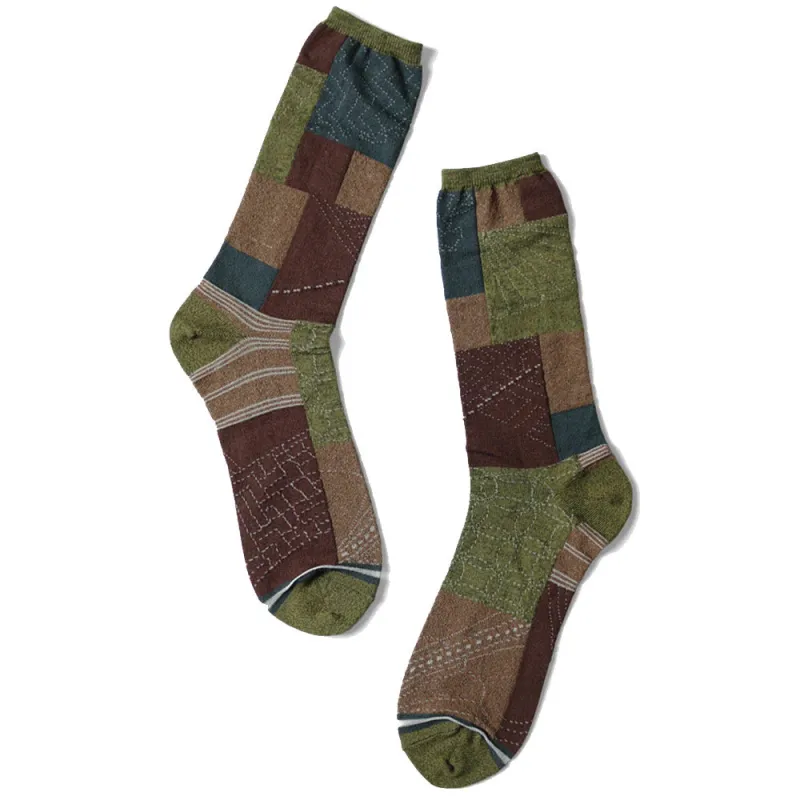 Kapital | 144 Yanrs Furoshiki Patchwork Socks 'Green' sold by Hatchet Outdoor Supply Co