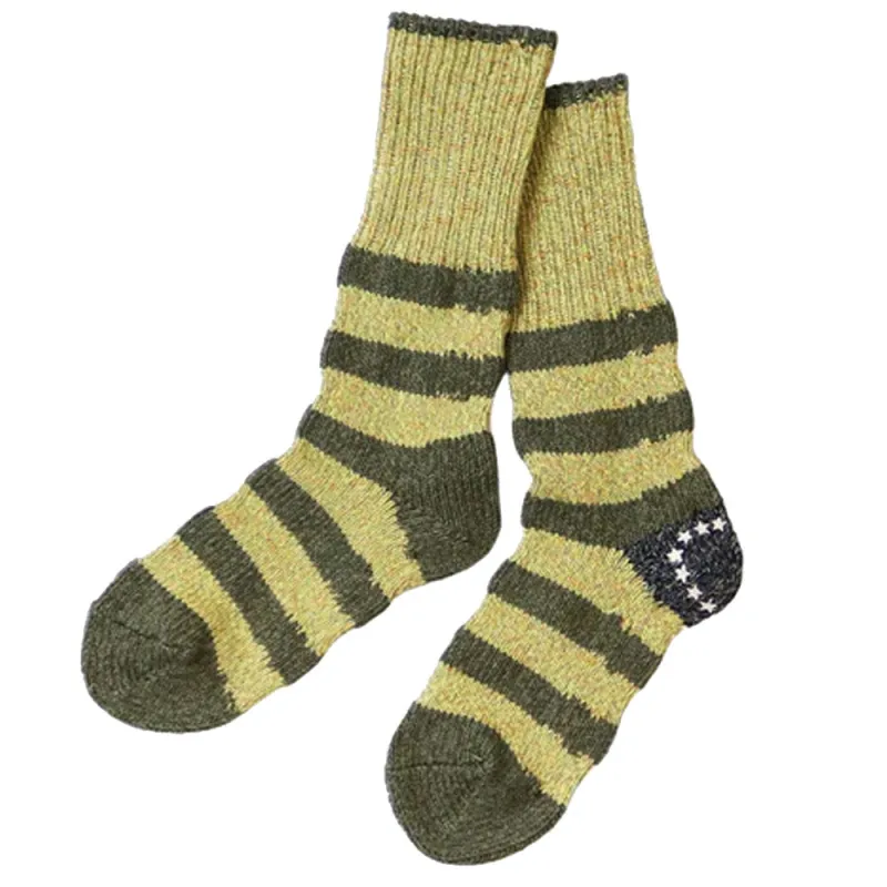 Kapital | 56 Yarns Flag Stripe Socks 'Khaki' sold by Hatchet Outdoor Supply Co
