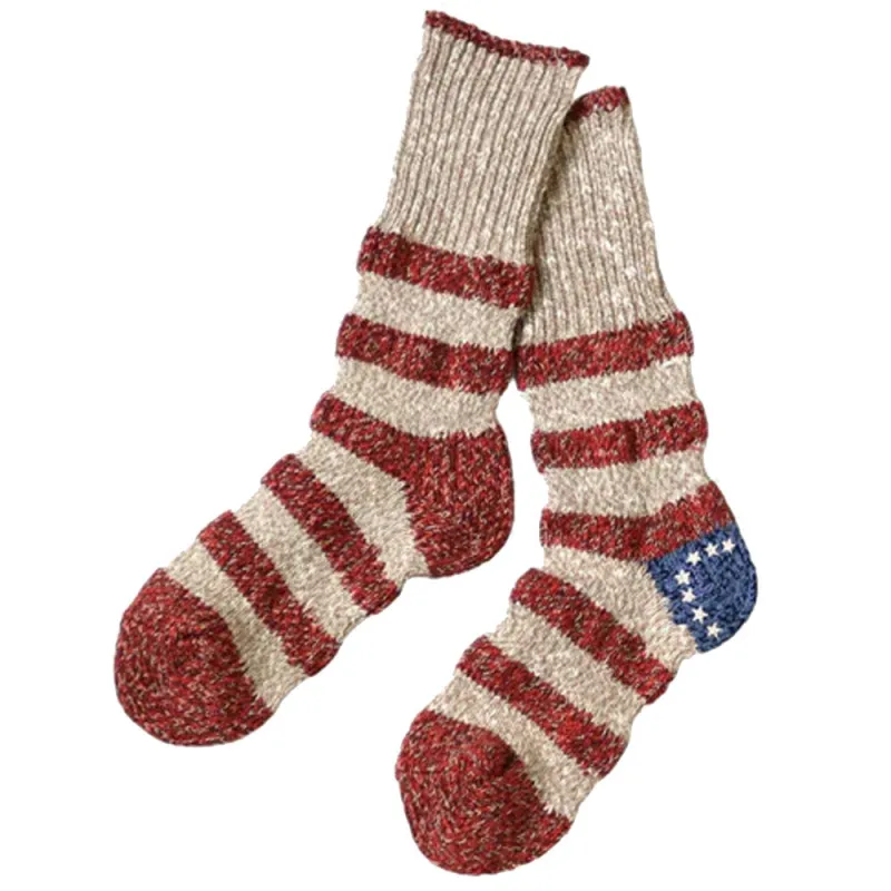 Kapital | 56 Yarns Flag Stripe Socks 'Red' sold by Hatchet Outdoor Supply Co