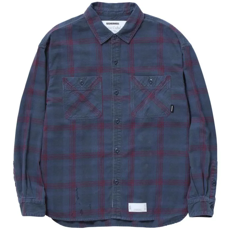 Neighborhood | Savage Tartan Check Shirt LS 'Navy / Purple' sold by Hatchet Outdoor Supply Co