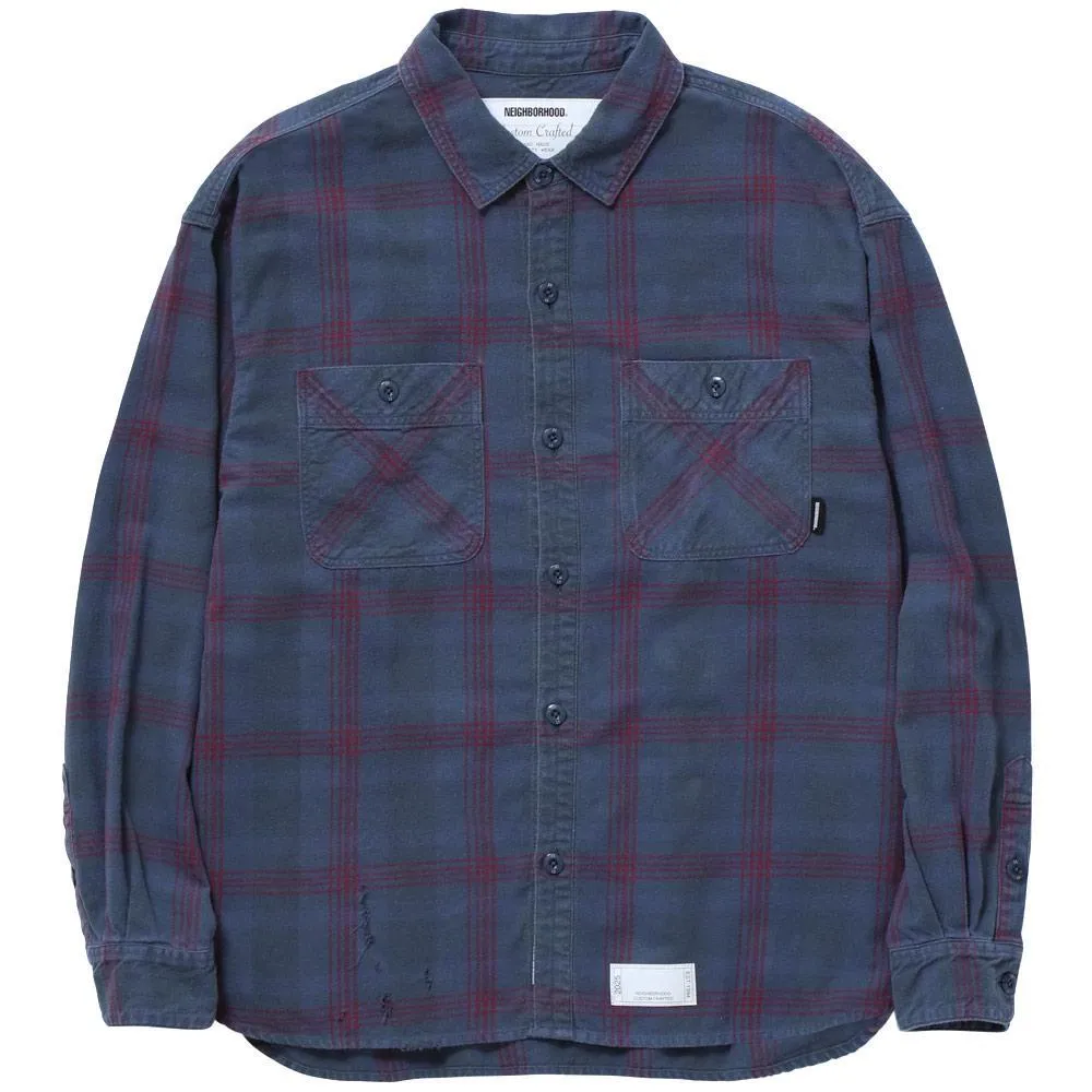Neighborhood | Savage Tartan Check Shirt LS 'Navy / Purple' sold by Hatchet Outdoor Supply Co