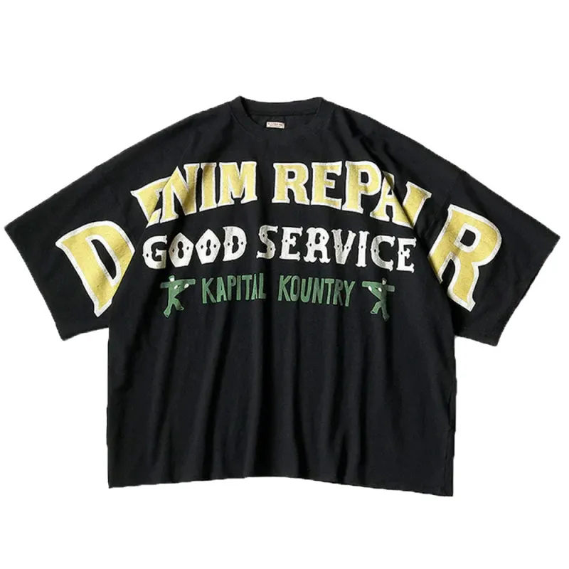 Kapital | 18.5/- Jersey Huge-T-Shirts (Denim Repair) 'Black' made by Kapital