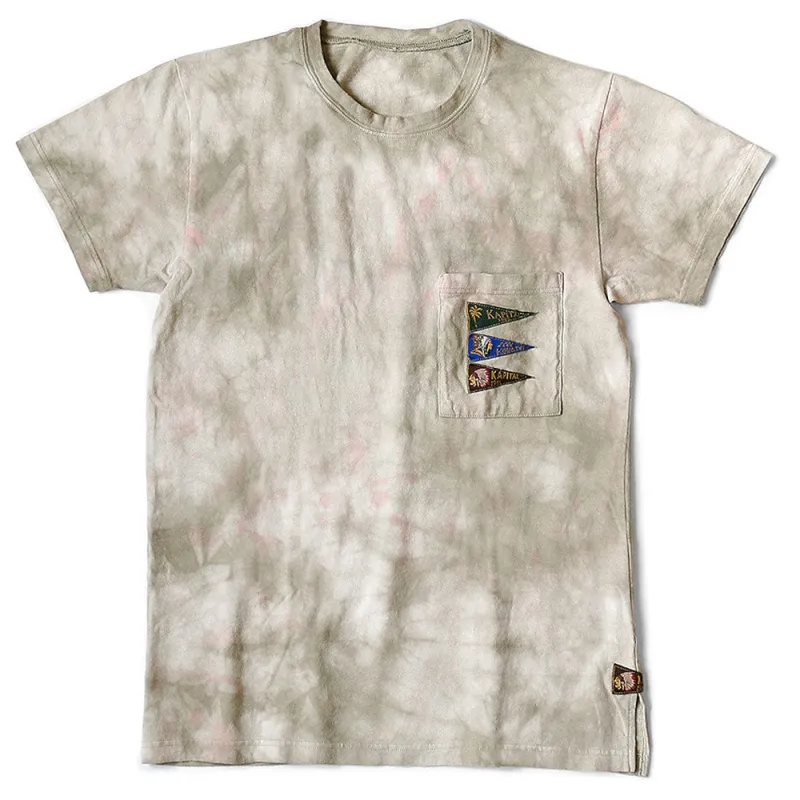 Kapital | 20 / -Jersey Pennant T-Shirts (4 Flags Smoky Ashuburry Dyed) 'Khaki / Pink' made by Kapital