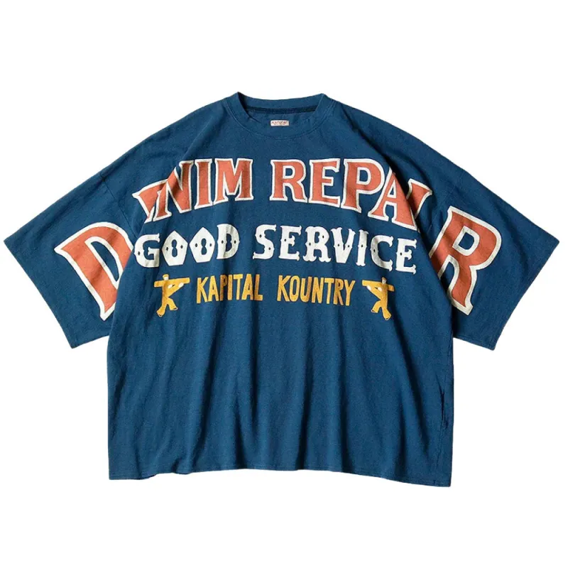 Kapital | 18.5/- Jersey Huge-T-Shirts (Denim Repair) 'Navy' made by Kapital