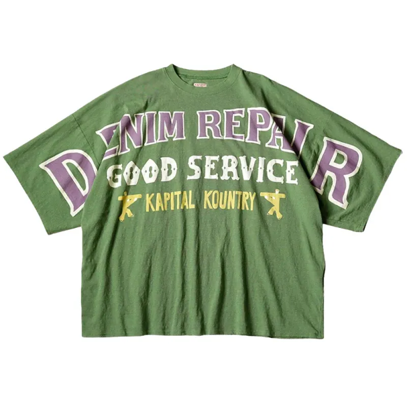Kapital | 18.5/- Jersey Huge-T-Shirts (Denim Repair) 'Green' sold by Hatchet Outdoor Supply Co