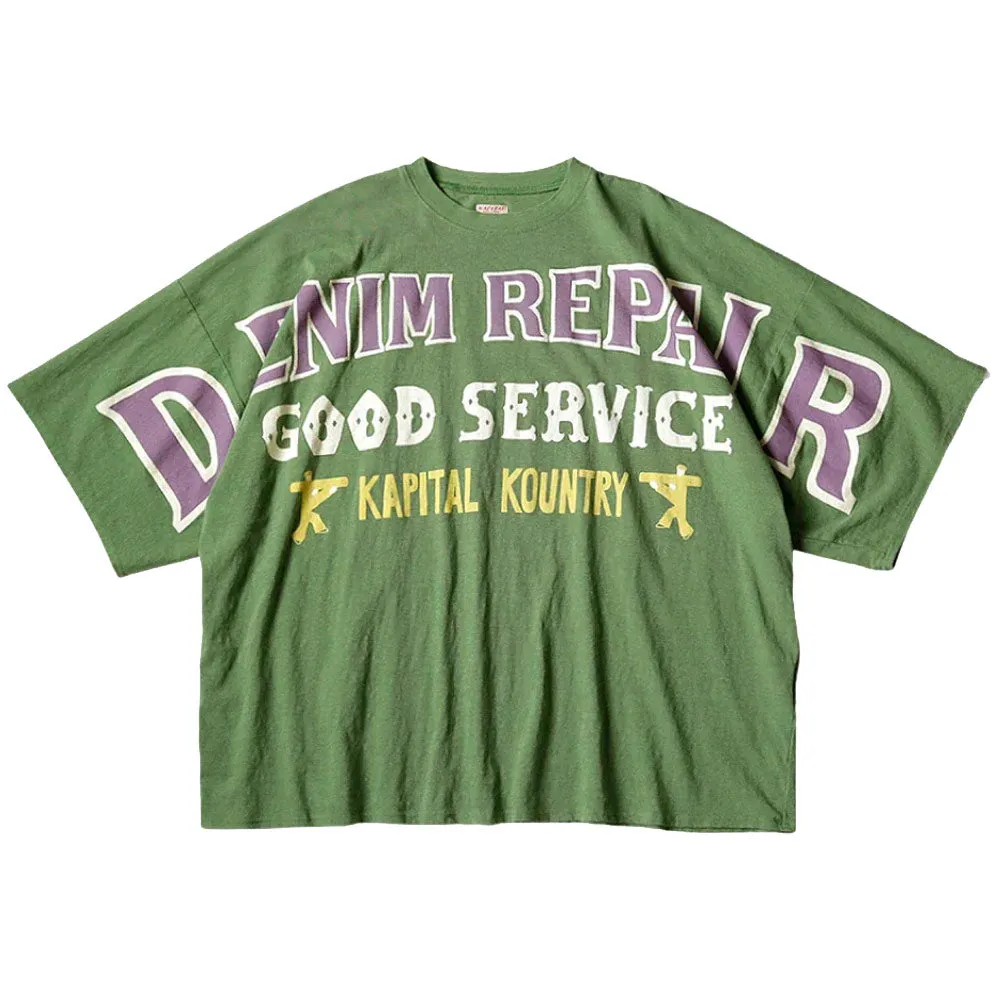 Kapital | 18.5/- Jersey Huge-T-Shirts (Denim Repair) 'Green' sold by Hatchet Outdoor Supply Co