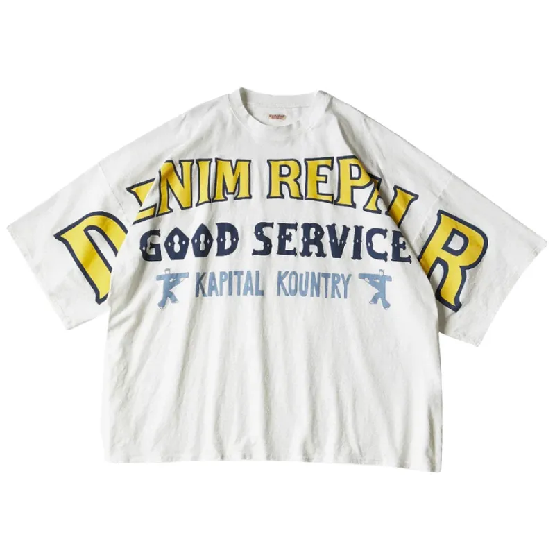 Kapital | 18.5/- Jersey Huge-T-Shirts (Denim Repair) 'White' made by Kapital