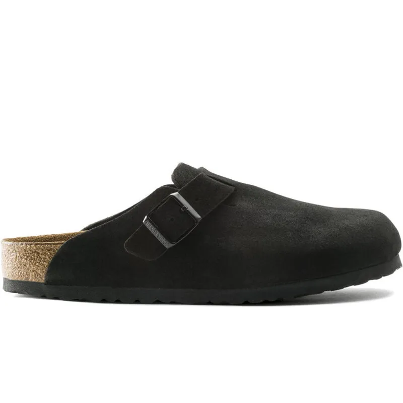 Birkenstock | Boston Soft Footbed Suede Leather Slippers 'Black' sold by Hatchet Outdoor Supply Co