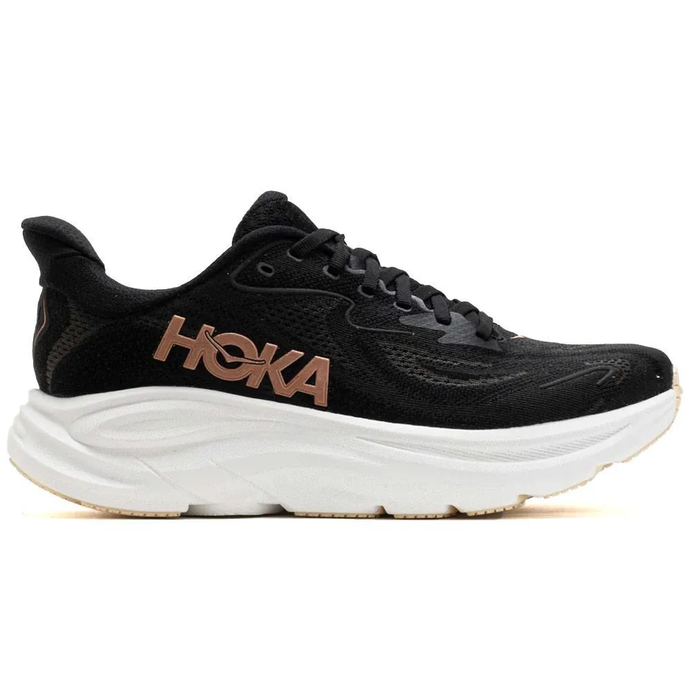 HOKA | Women's Clifton 10 'Black / Rose Gold' sold by Hatchet Outdoor Supply Co