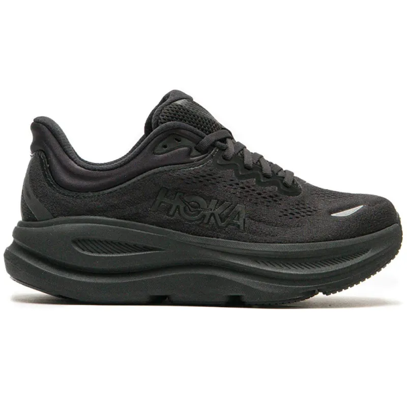 HOKA | Women's Bondi 9 Wide 'Black / Black' sold by Hatchet Outdoor Supply Co