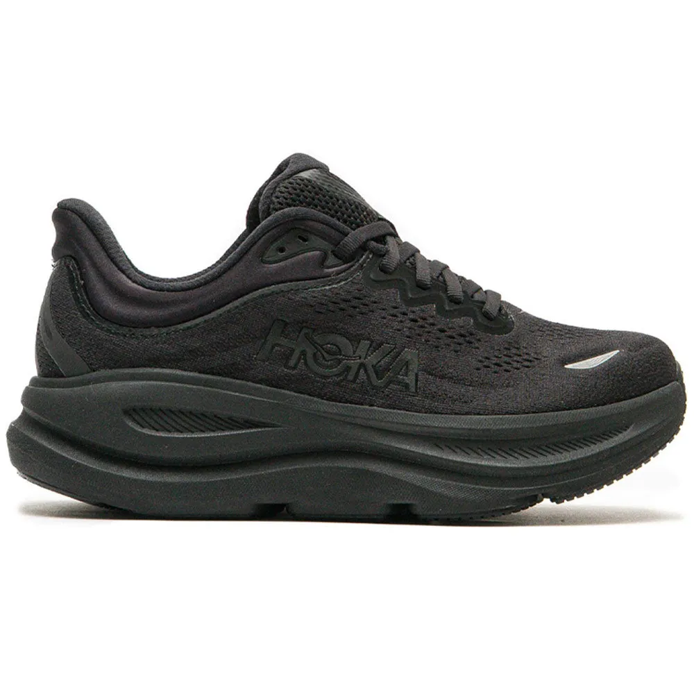 HOKA | Women's Bondi 9 Wide 'Black / Black' sold by Hatchet Outdoor Supply Co