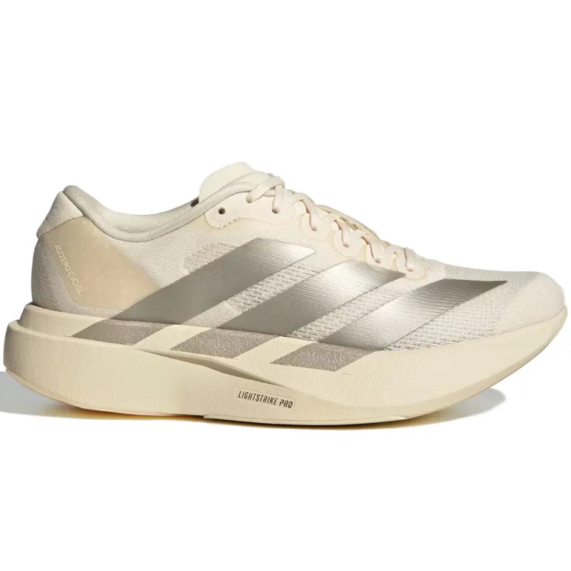 Adidas | Women's White Adizero EVO SL Shoes 'Wonder White / Cyber Metallic / Warm Vanilla' made by Adidas