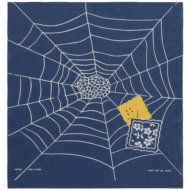 Kapital | Fastcolor Selvedge Bandanna (Spider Peckish Rainbowy) 'Navy' made by Kapital
