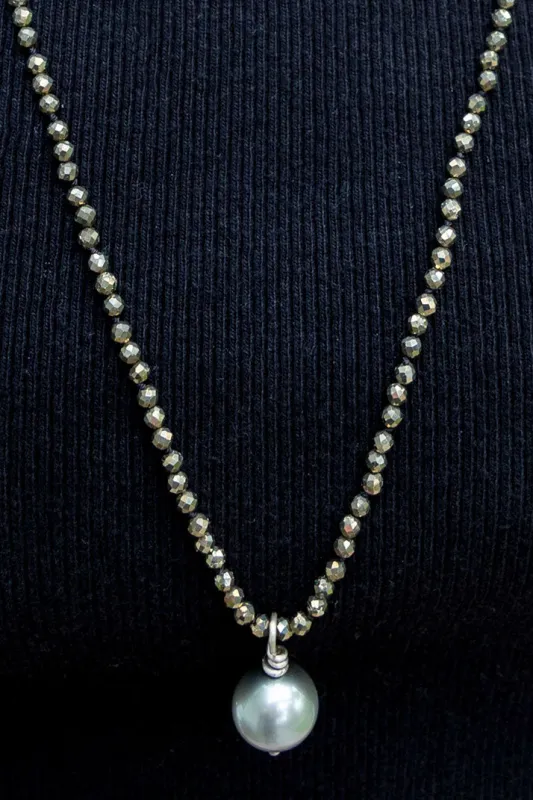 Pyrite Necklace with Tahitian Pearl sold by Indigenous
